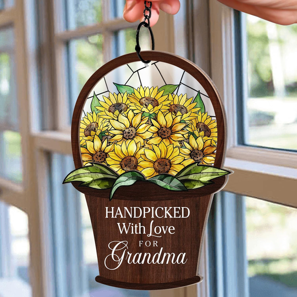 Wander Prints Gift For Grandma - Handpicked With Love Window Hanging Suncatcher Ornament - Mother’s Day, Birthday Gift AZCS