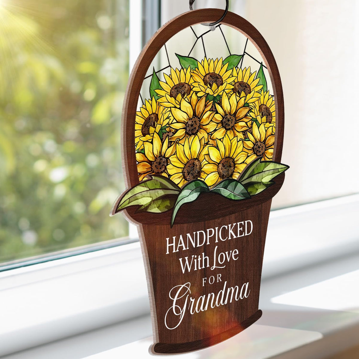 Wander Prints Gift For Grandma - Handpicked With Love Window Hanging Suncatcher Ornament - Mother’s Day, Birthday Gift AZCS