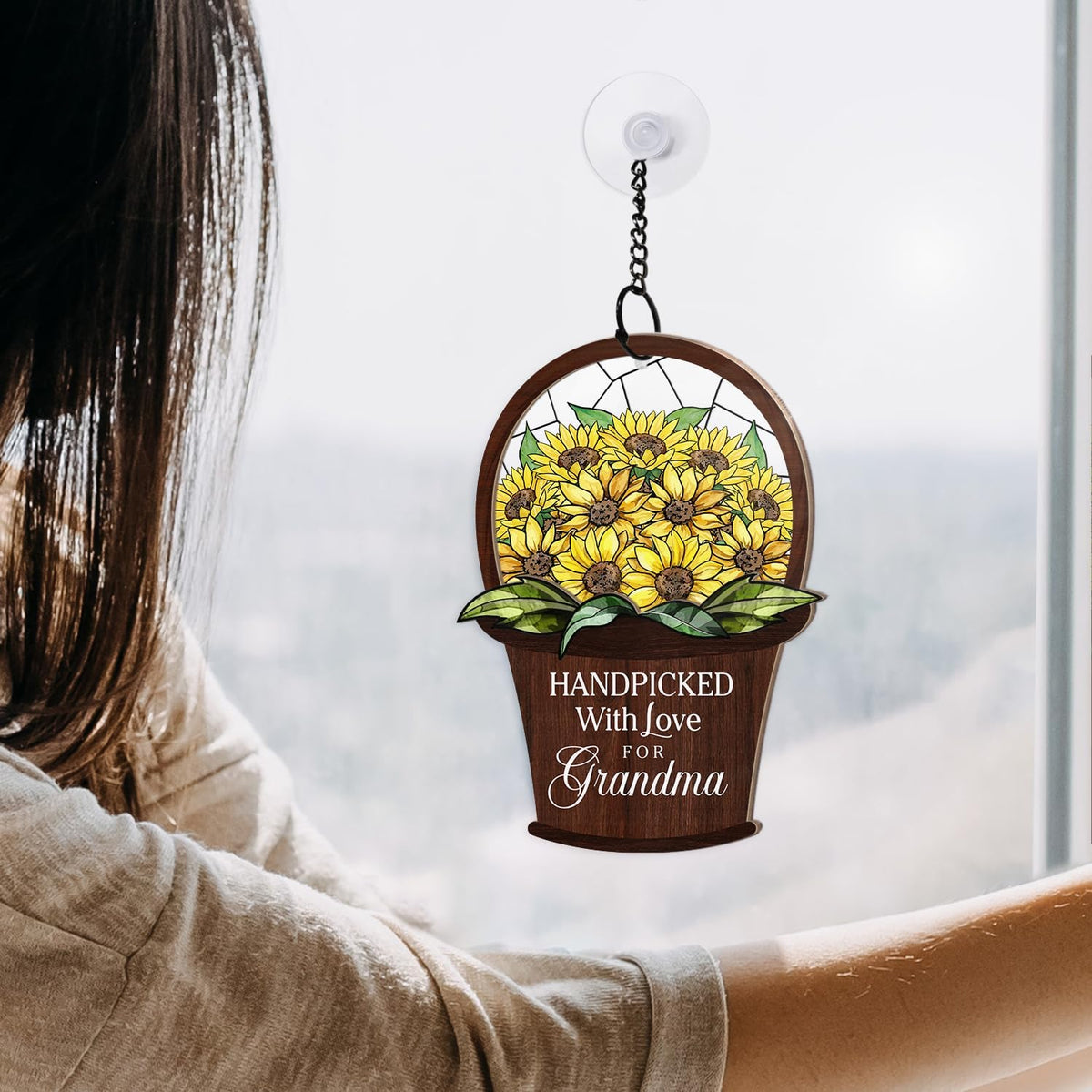 Wander Prints Gift For Grandma - Handpicked With Love Window Hanging Suncatcher Ornament - Mother’s Day, Birthday Gift AZCS