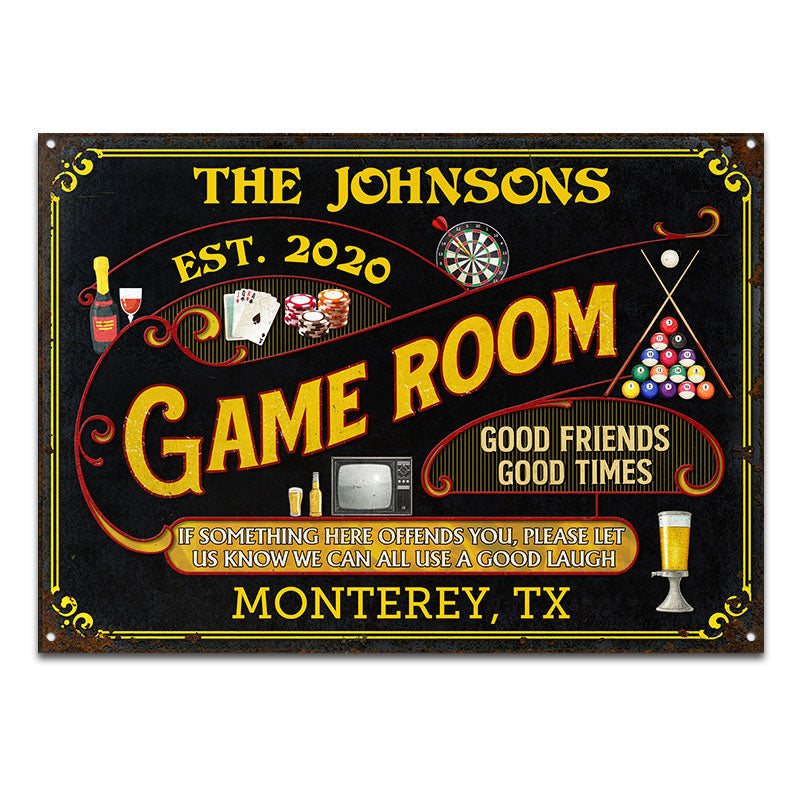 Quelque chose ici vous offense - Salle de jeux, billard, poker, fléchettes, Mancave - Panneaux métalliques classiques personnalisés