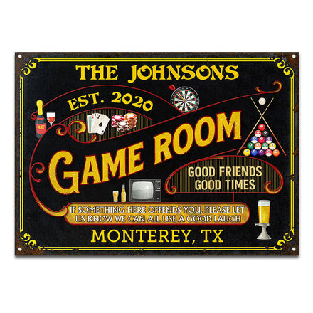 Quelque chose ici vous offense - Salle de jeux, billard, poker, fléchettes, Mancave - Panneaux métalliques classiques personnalisés
