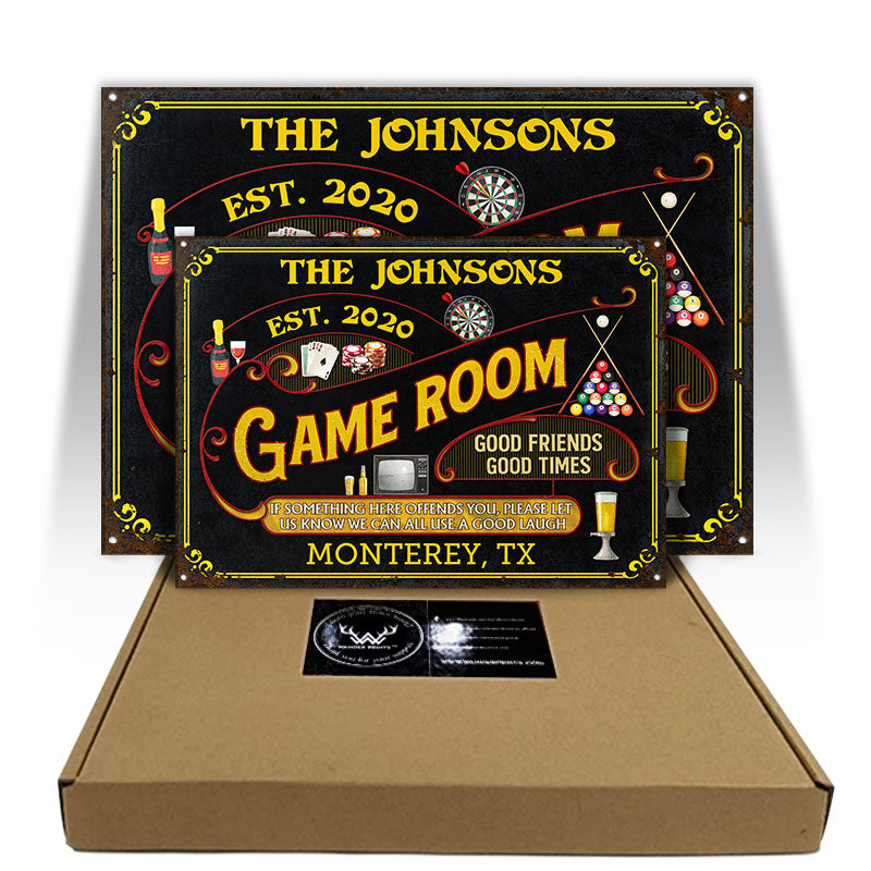 Quelque chose ici vous offense - Salle de jeux, billard, poker, fléchettes, Mancave - Panneaux métalliques classiques personnalisés