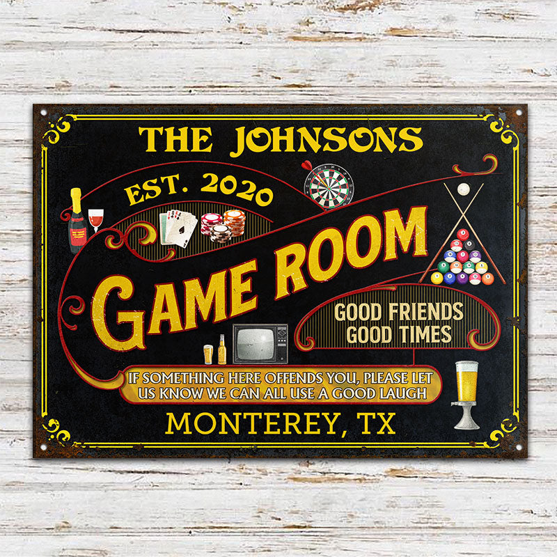 Quelque chose ici vous offense - Salle de jeux, billard, poker, fléchettes, Mancave - Panneaux métalliques classiques personnalisés