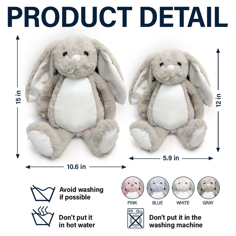 Adorable,Art Design,Gift For Kids,Photo - Outline Sketch - Embroidered Product - Custom Photo Outline Sketch Happy Family & Kid Together - Personalized Soft Toy Bunny