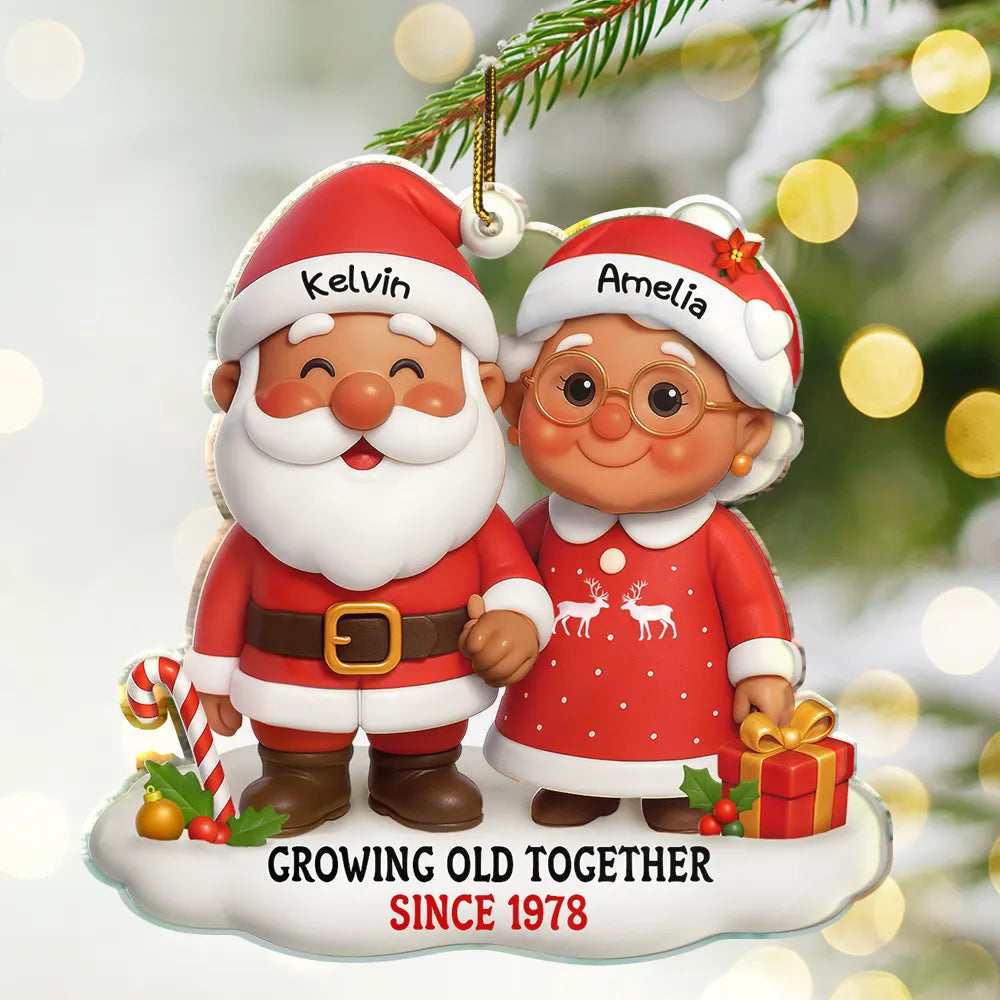 Christmas,Gift For Couples,Old Couples,Gift For Husband,Gift For Wife,Love - Santa Couple Growing Old Together - Personalized Custom Shaped Acrylic Ornament