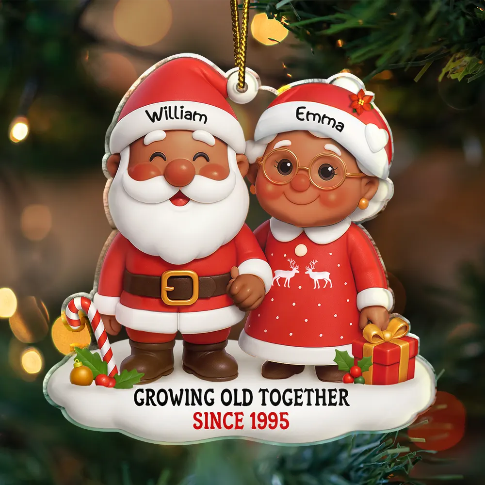 Christmas,Gift For Couples,Old Couples,Gift For Husband,Gift For Wife,Love - Santa Couple Growing Old Together - Personalized Custom Shaped Acrylic Ornament