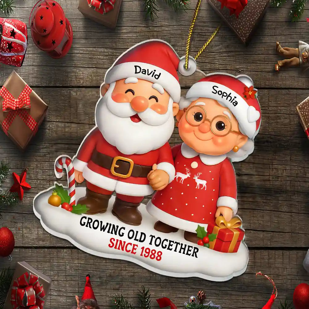 Christmas,Gift For Couples,Old Couples,Gift For Husband,Gift For Wife,Love - Santa Couple Growing Old Together - Personalized Custom Shaped Acrylic Ornament