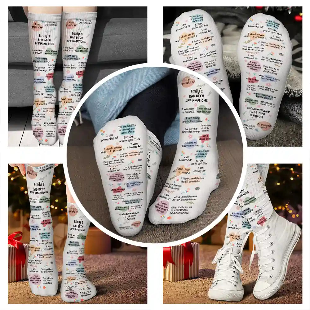 Top Market, Christmas, Humorous, Gift For Yourself, Gift For Women, Icon - Sassy Girl Daily Affirmation Gift For Her, Bestie, Colleagues - Personalized Socks