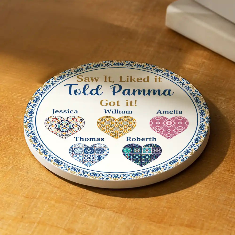 Happy,Gift For Grandma,Gift For Mother,Gift For Wife - Saw It Liked It Told Grandma Got It Nana Nanny - Personalized Ceramic Coaster