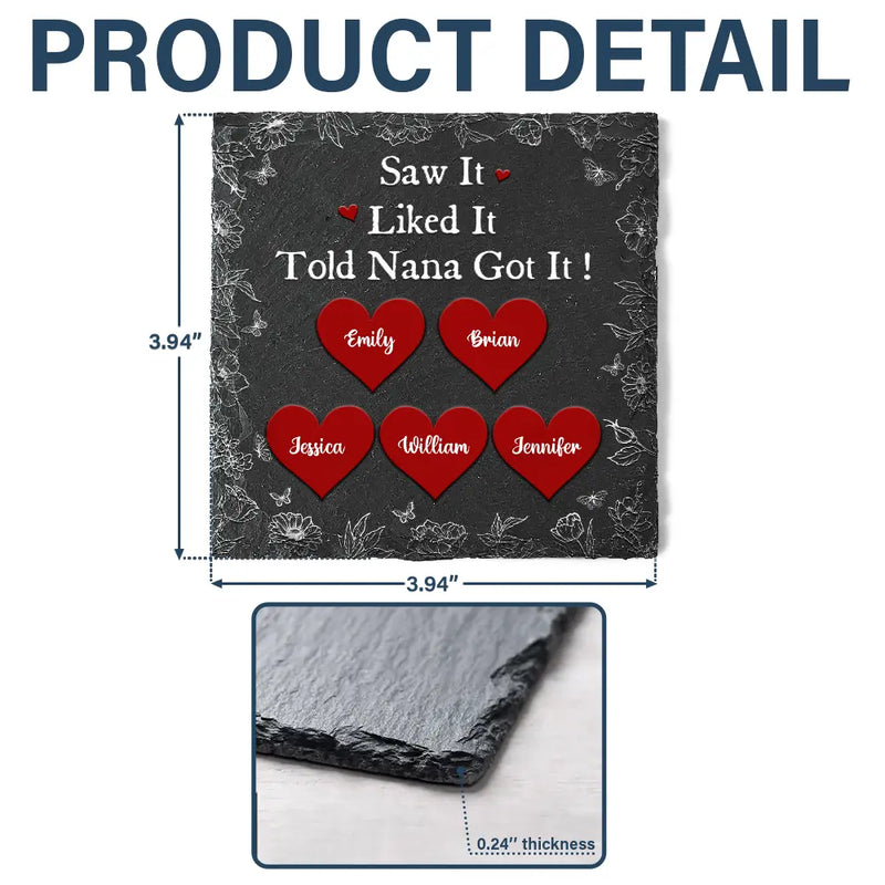 Gift For Grandma, Gift For Aunt, Gift For Mother, Happy - Saw It Liked It Told Nana Got It Grandma Nanny - Personalized Slate Coaster