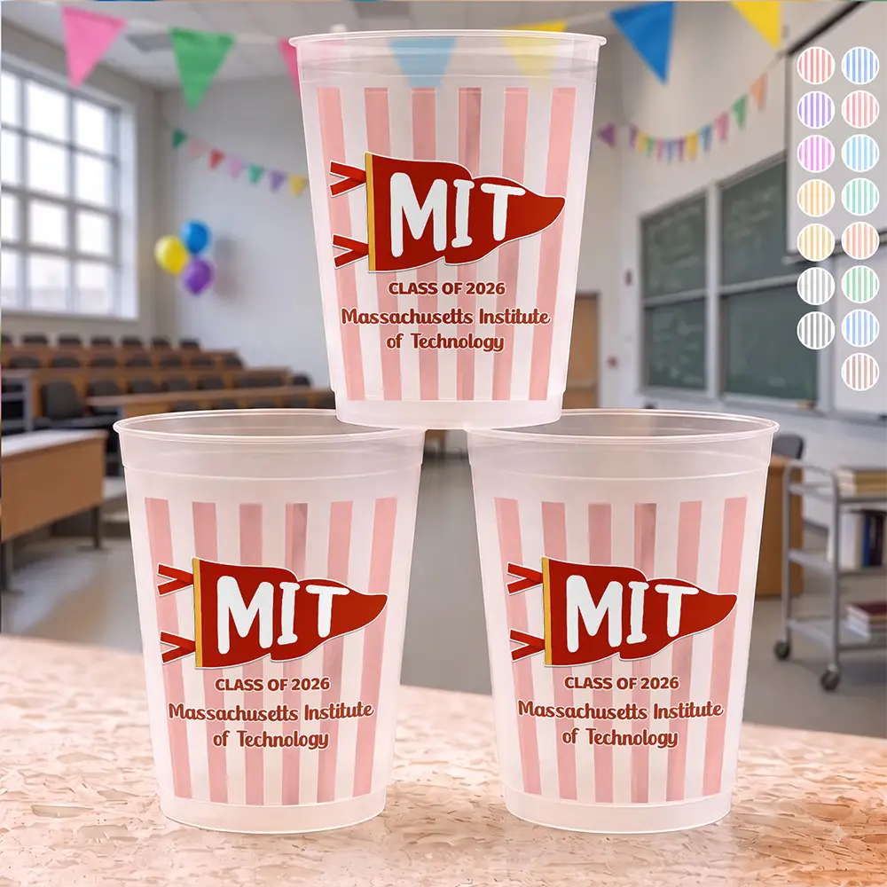 School Abbreviation Pennant Flag - Personalized Frosted Cups