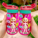 Adorable,Back To School,Gift For Kids,Vector - School Kid With Backpack - Personalized Kids Water Bottle With Straw