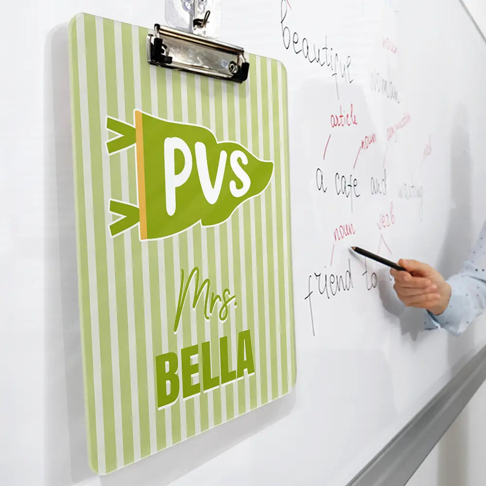 Back To School,Teacher,Proud,Warp Text - School Pennant Flag - Personalized Acrylic Clipboard