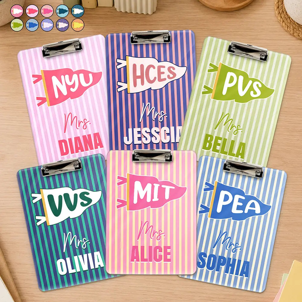 Back To School,Teacher,Proud,Warp Text - School Pennant Flag - Personalized Acrylic Clipboard
