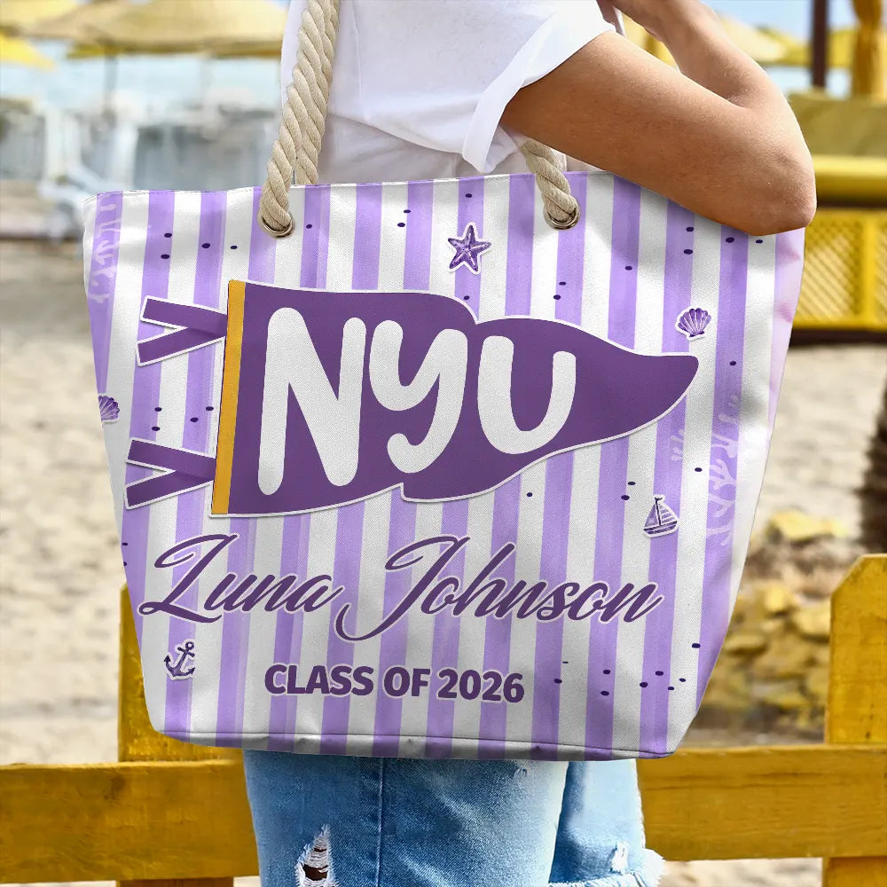 Gift For Bestie,Gift For Yourself,Gift For Women,Non-Eng,Warp Text,Proud - School Pennant Flag - Personalized Beach Bag