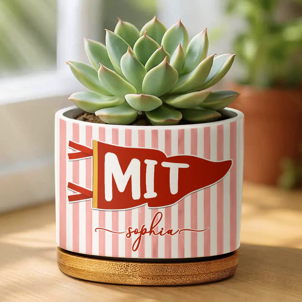 Back To School,Gift For Yourself,Proud,Warp Text - School Pennant Flag - Personalized Ceramic Plant Pot