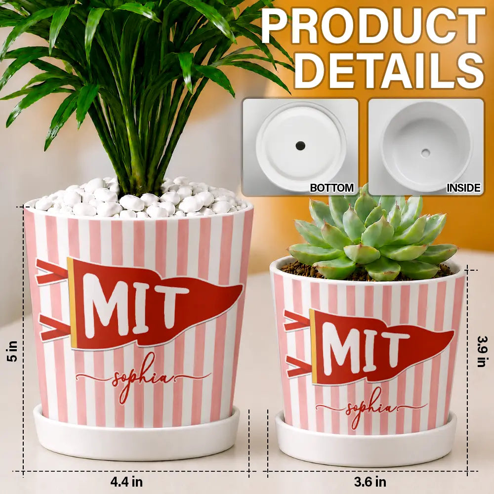 Back To School,Gift For Yourself,Proud,Warp Text - School Pennant Flag - Personalized Ceramic Plant Pot