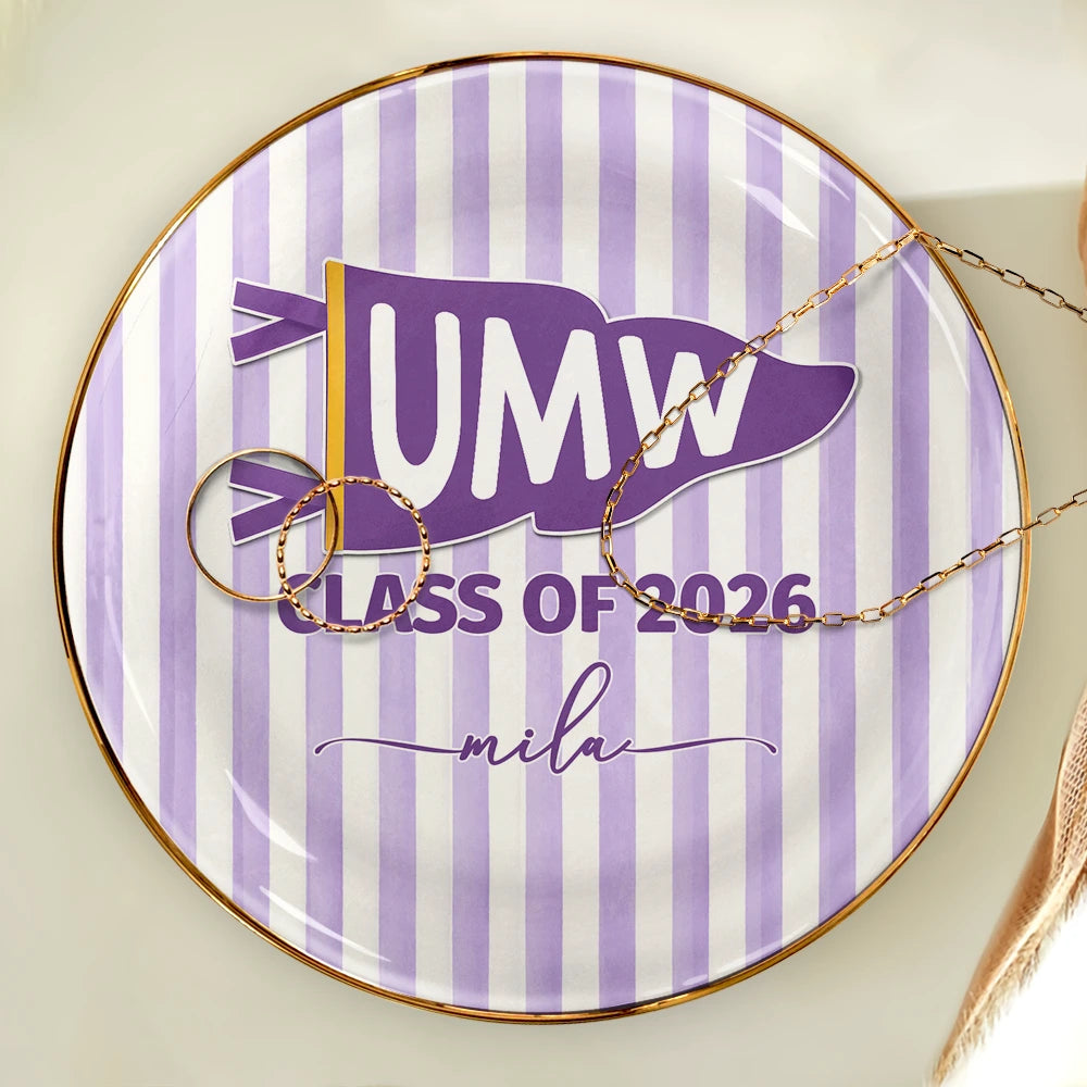Graduation,Gift For Women,Top Market,Non-Eng,Warp Text,Special Font,Proud - School Pennant Flag Class Of - Personalized Ring Dish