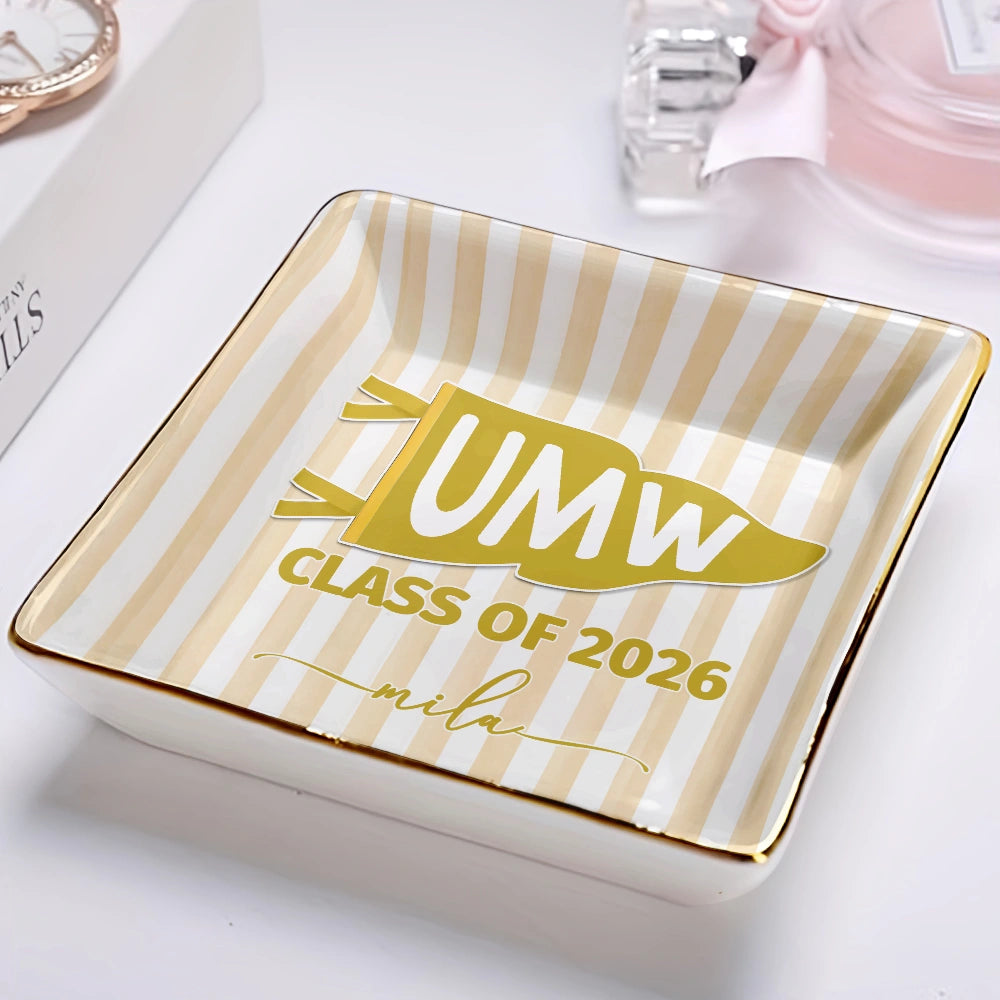Graduation,Gift For Women,Top Market,Non-Eng,Warp Text,Special Font,Proud - School Pennant Flag Class Of - Personalized Ring Dish