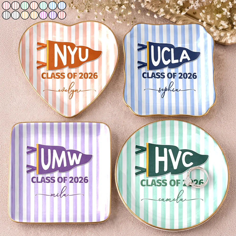 Graduation,Gift For Women,Top Market,Non-Eng,Warp Text,Special Font,Proud - School Pennant Flag Class Of - Personalized Ring Dish