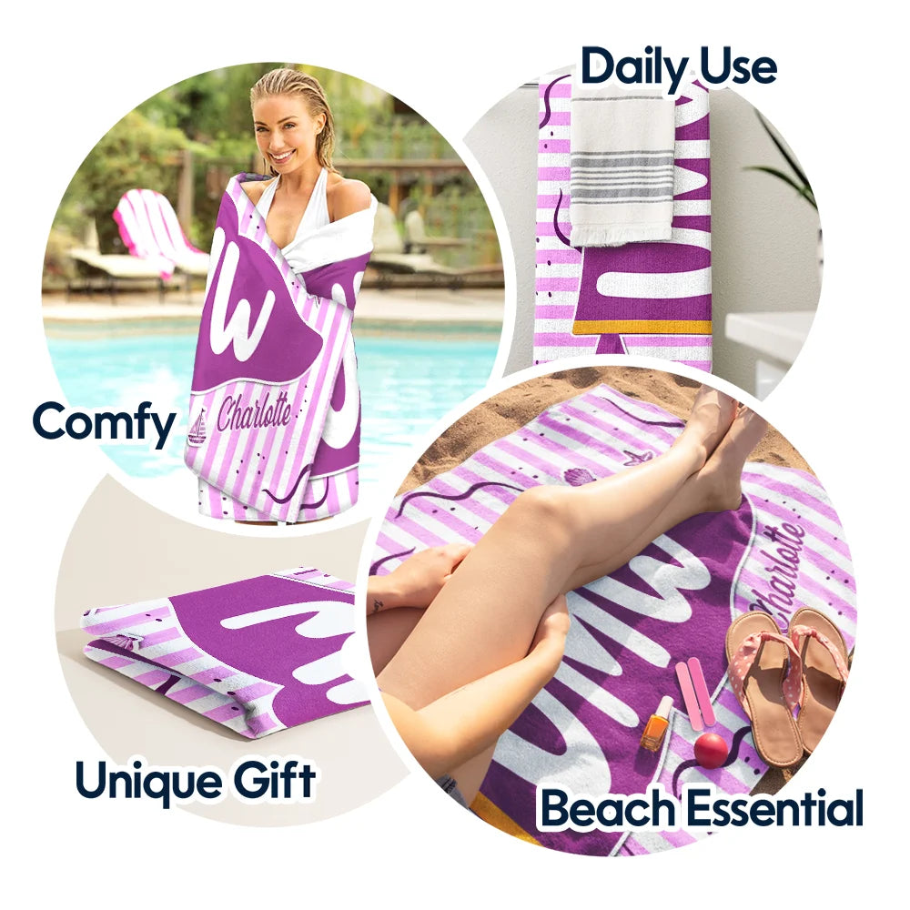 Graduation,Gift For Women,Gift For Bestie,Top Market,Warp Text,Adorable - School Pennant Flag Summer Graduation - Personalized Beach Towel