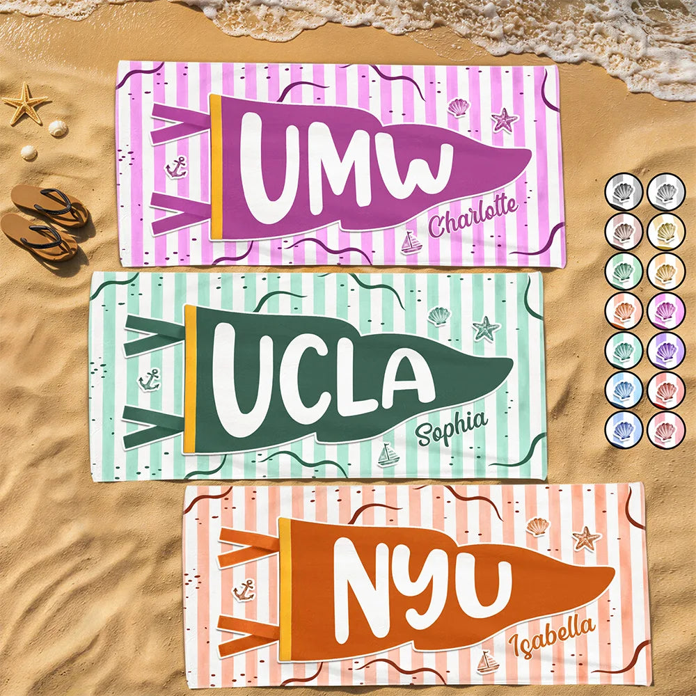 Graduation,Gift For Women,Gift For Bestie,Top Market,Warp Text,Adorable - School Pennant Flag Summer Graduation - Personalized Beach Towel