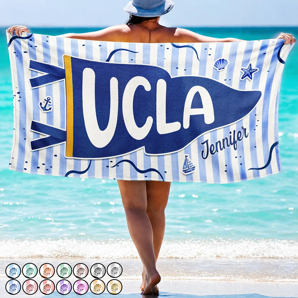 Graduation,Gift For Women,Gift For Bestie,Top Market,Warp Text,Adorable - School Pennant Flag Summer Graduation - Personalized Beach Towel