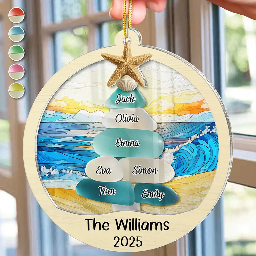 Gift For Couples,Gift For Husband,Gift For Wife,Gift For Boyfriend,Gift For Girlfriend,Parents,Gift For Mother,Gift For Grandpa,Gift For Father,Gift For Grandma,Family,Gift For Sibling,Gift For Sisters,Gift For Brothers,Gift For Bestie,Gifts For Colleagues,Christmas,Love - Sea Glass Christmas Tree - Personalized 2-Layered Acrylic Suncatcher Ornament