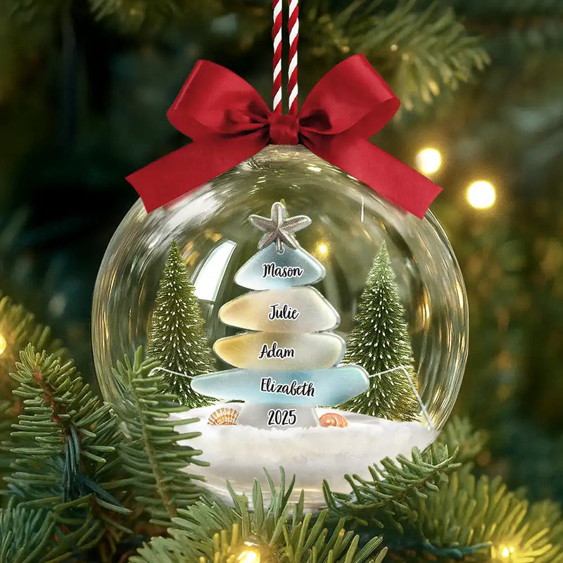 Family,Pet Lovers,Pet Mom,Pet Dad,Pet Couple,Dog Lovers,Dog Couple,Dog Mom,Dog Dad,Cat Lovers,Cat Mom,Cat Dad,Cat Couple,Happy,Single Mom,Single Dad,Gift For Grandpa,Gift For Grandma,Gift For Grandkids,Christmas - Sea Glass Family Christmas - Personalized 3D Acrylic Ball Ornament