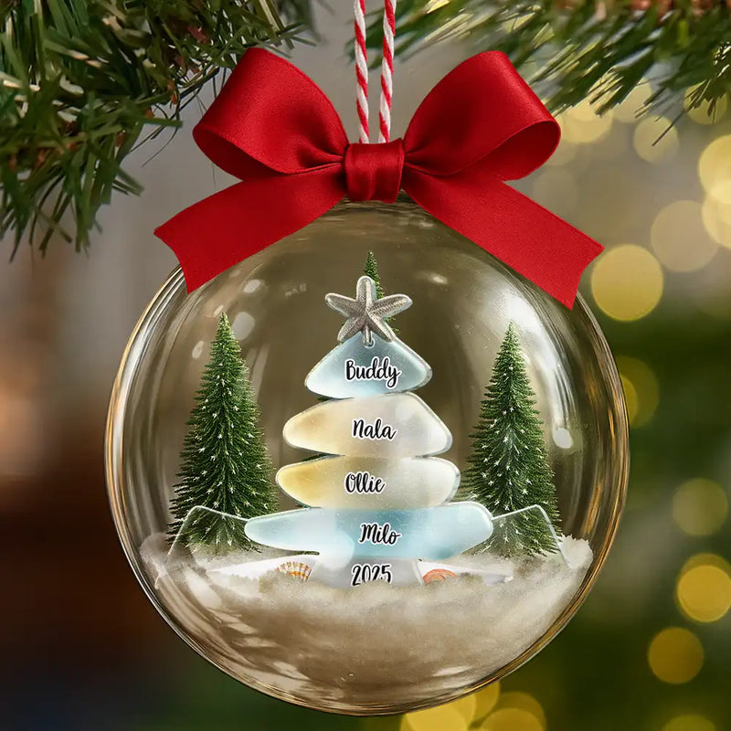 Family,Pet Lovers,Pet Mom,Pet Dad,Pet Couple,Dog Lovers,Dog Couple,Dog Mom,Dog Dad,Cat Lovers,Cat Mom,Cat Dad,Cat Couple,Happy,Single Mom,Single Dad,Gift For Grandpa,Gift For Grandma,Gift For Grandkids,Christmas - Sea Glass Family Christmas - Personalized 3D Acrylic Ball Ornament