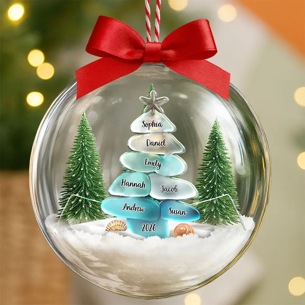 Sea Glass Family Christmas - Personalized 3D Acrylic Ball Ornament