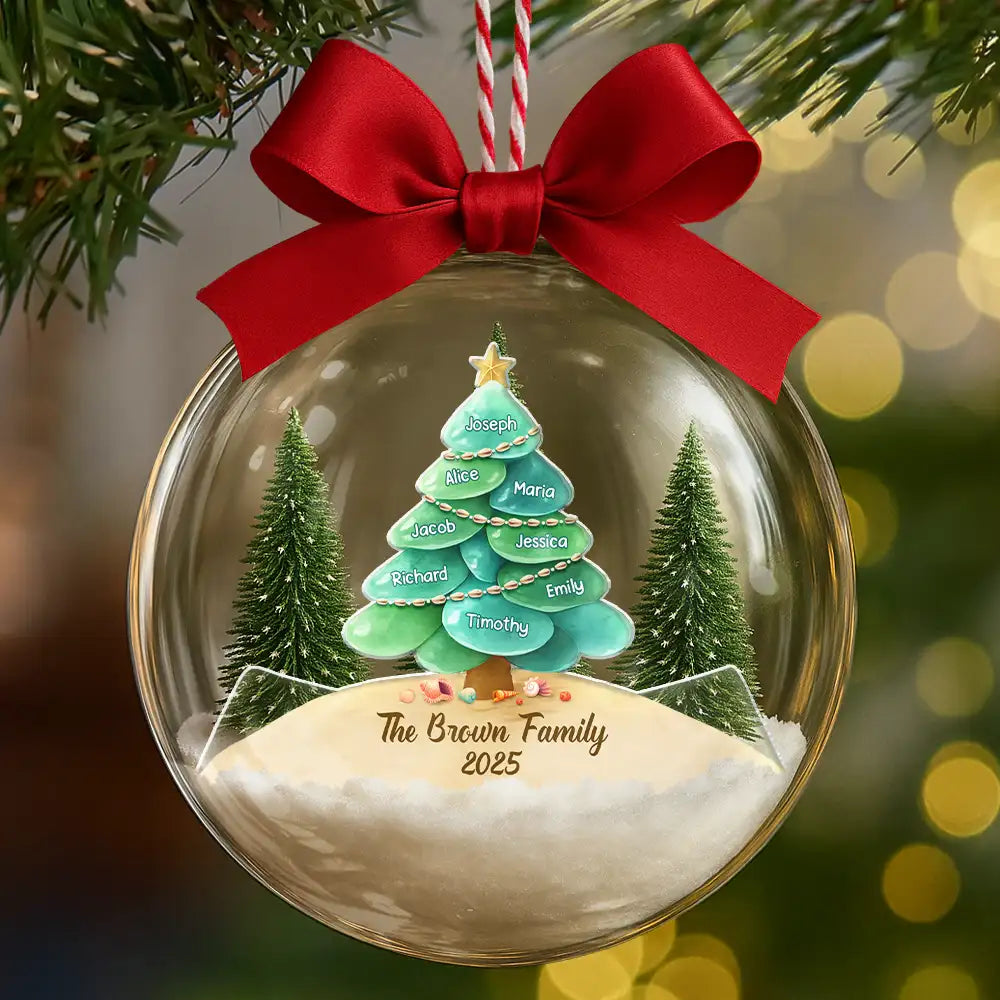 Sea Glass Family Christmas Tree - Personalized 3D Acrylic Ball Ornament
