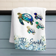 Family,Icon,Happy - Sea Turtle Happy Family - Personalized Kitchen Towel
