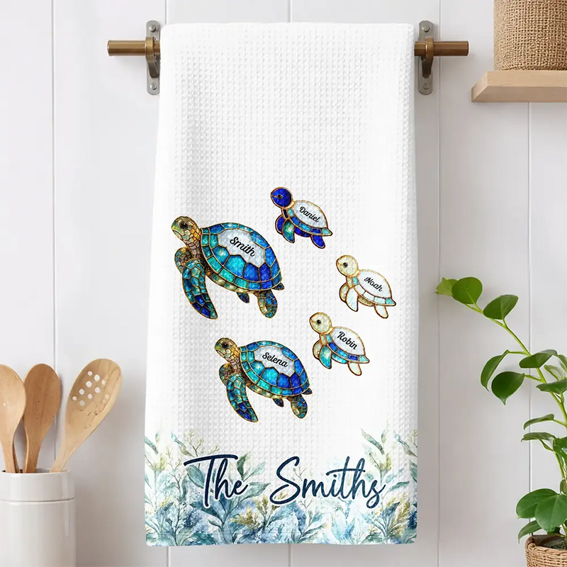 Family,Icon,Happy - Sea Turtle Happy Family - Personalized Kitchen Towel