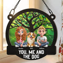 Gift For Couples, Gift For Husband, Gift For Wife, Gift For Boyfriend, Gift For Girlfriend, Dog Lovers, Pet Lovers, Dog Couple, Pet Couple, Love - Seasons Of The Year You, Me And The Dog - Personalized Window Hanging Suncatcher Ornament