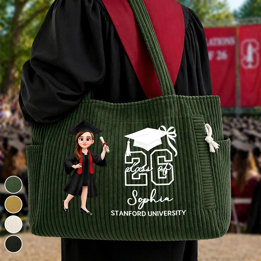 Senior Girl She Finally Did It - Personalized Corduroy Tote Bag