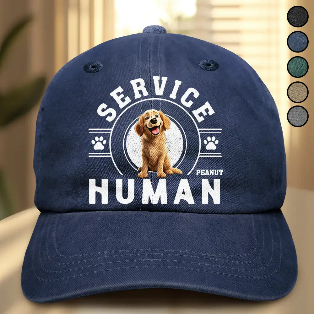 Happy,Gift For Father,Gift For Husband,Dog Dad,Cat Dad,Pet Lovers,Pet Dad - Service Human Do Not Pet Dog Cat - Personalized Vintage Washed Denim Cap