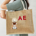 Beach, Gift For Yourself, Gift For Women, Happy - Shadow Monogram Girl By The Beach - Personalized Jute Beach Bag