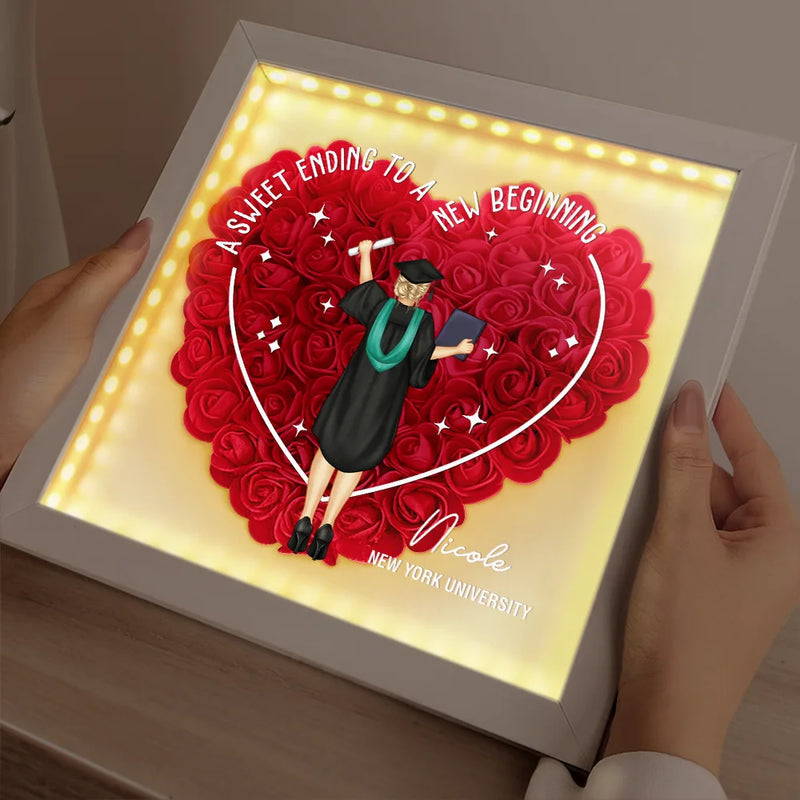 Graduation,Gift For Yourself,Happy - She Believed She Could Graduation Gift - Personalized LED Light Flower Shadow Box