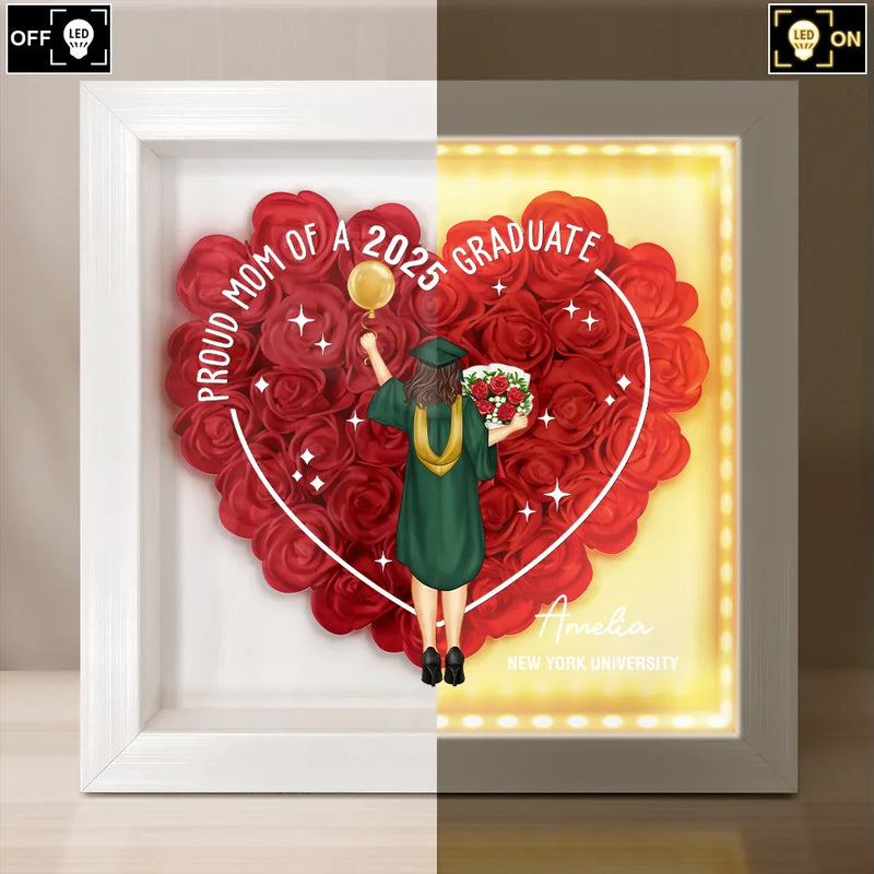 Graduation,Gift For Yourself,Happy - She Believed She Could Graduation Gift - Personalized LED Light Flower Shadow Box