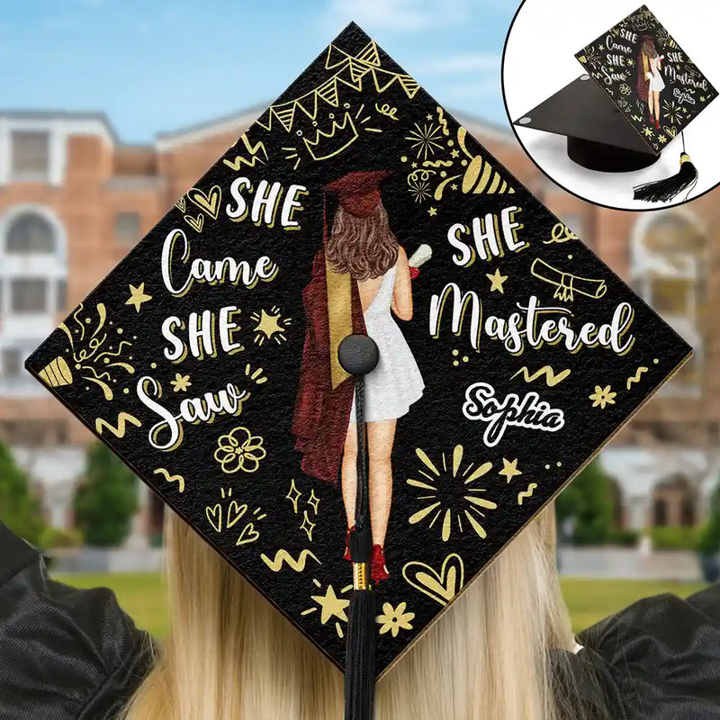 Graduation,Gift For Yourself - She Came She Saw - Personalized Graduation Cap Topper