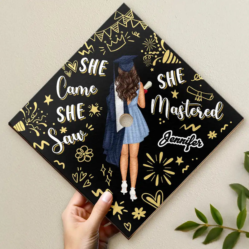 Graduation,Gift For Yourself - She Came She Saw - Personalized Graduation Cap Topper