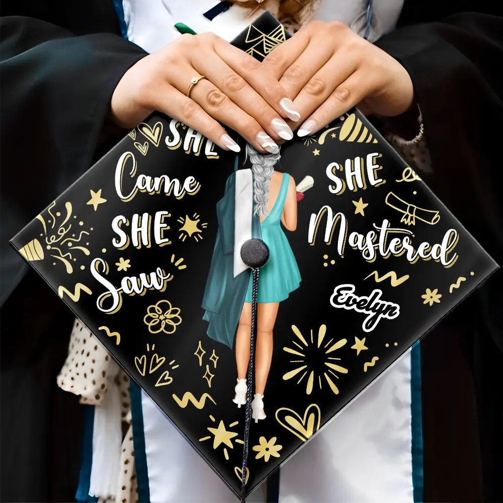Graduation,Gift For Yourself - She Came She Saw - Personalized Graduation Cap Topper