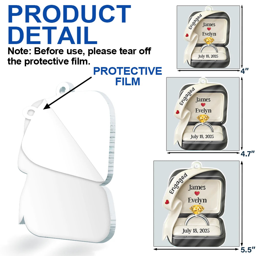 Wedding Anniversary, Wedding, Engaged, Gift For Couples, Love, Christmas - She Said Yes Engaged Married Ceramic Effect Ring Box - Personalized Custom Shaped Acrylic Ornament