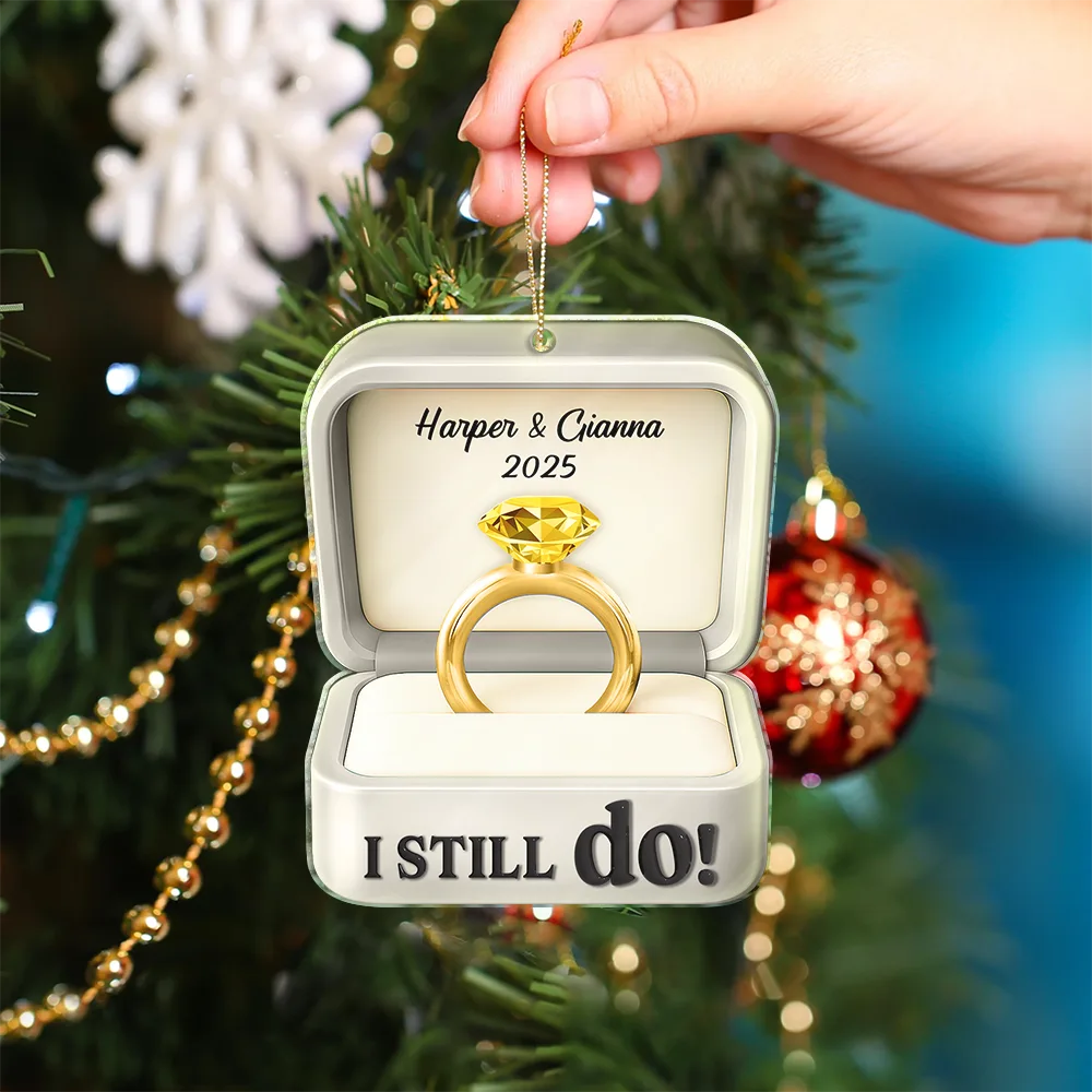 Christmas, Gift For Couples, Engaged, Wedding, Love, Wedding Anniversary - She Said Yes Engaged Married Couple Ring Box - Personalized Custom Shaped Acrylic Ornament
