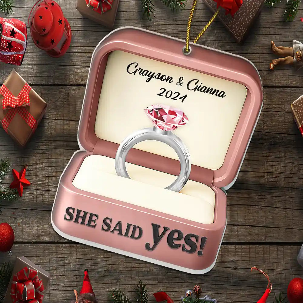 Christmas, Gift For Couples, Engaged, Wedding, Love, Wedding Anniversary - She Said Yes Engaged Married Couple Ring Box - Personalized Custom Shaped Acrylic Ornament