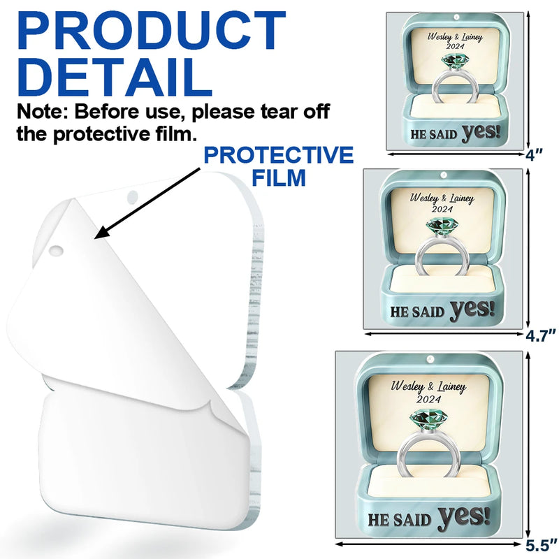 Christmas, Gift For Couples, Engaged, Wedding, Love, Wedding Anniversary - She Said Yes Engaged Married Couple Ring Box - Personalized Custom Shaped Acrylic Ornament