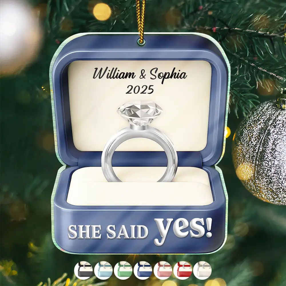She Said Yes Engaged Married Couple Ring Box - Personalized Custom Shaped Acrylic Ornament
