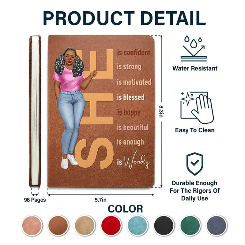 Elle est confiante, forte et motivée - Journal en cuir personnalisé 