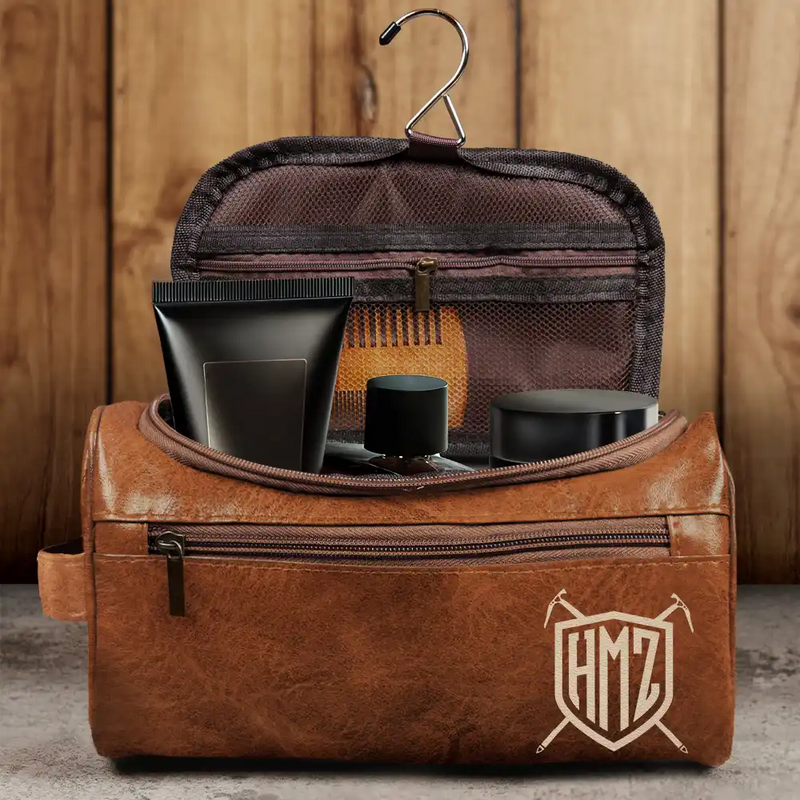 Gift For Yourself, Gift For Husband, Gift For Boyfriend, Gift For Men, Gift For Grandpa, Gift For Father, Love - Shield Monogram 2 And 3 Letters - Personalized Leather Toiletry Bag